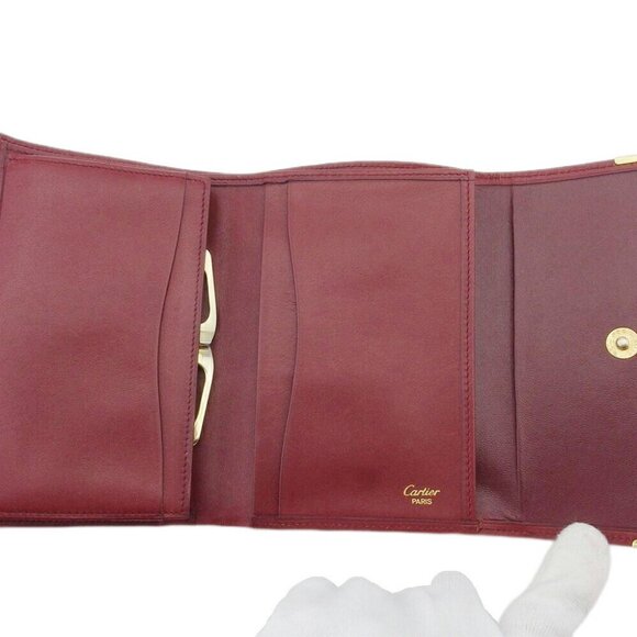 CARTIER Mason folding wallet Mastrin Bordeaux Leather Authentic USED - Picture 5 of 9
